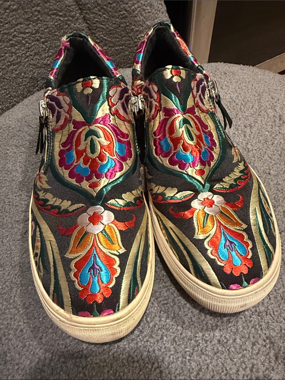 Steve Madden Embroidered Floral Slip-On Sneakers - Gold, Teal, Red, Pink, Blue